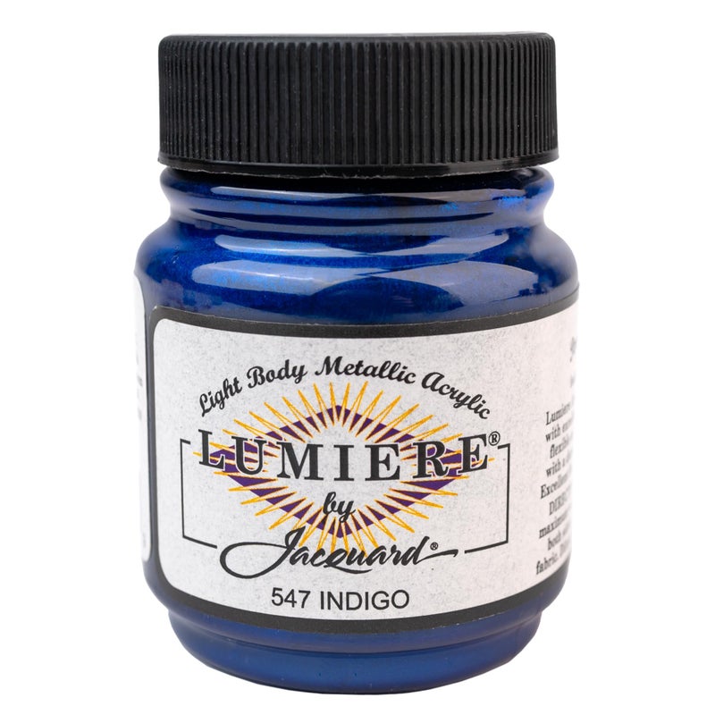 Jacquard Lumiere 2.25oz Fabric Paint Indigo - Metallic Paint for Fabric, Leather, Canvas, Paper and Wood - Light-bodied Metallic Acrylic Paint - Lightfast & Vibrant Metallic Acrylic Paints - Image 1